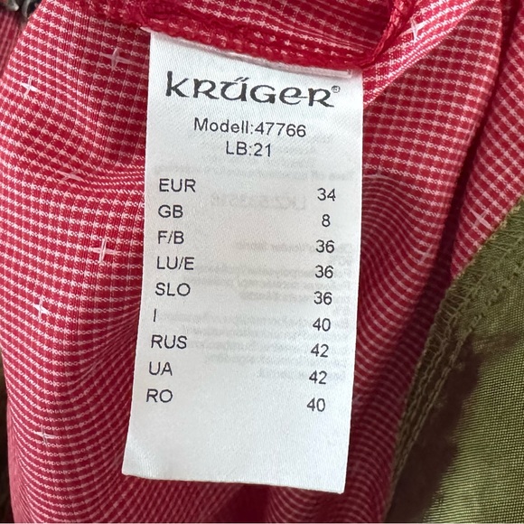 Krüger Dirndl Dress US XS EU 34 Red Green German Oktoberfest Alpine Trachten - Picture 11 of 12